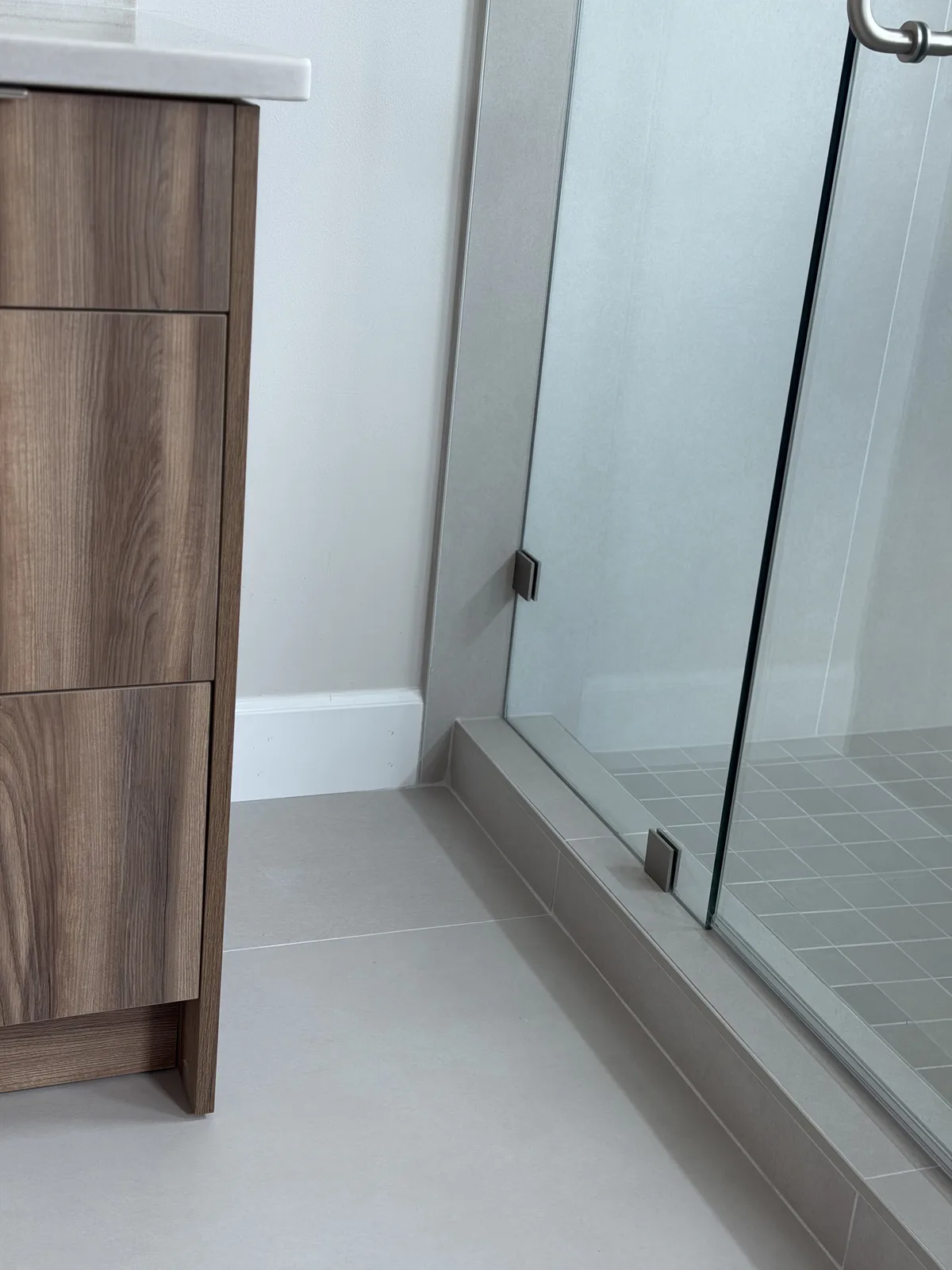 Curbless shower entry with a flush tile transition, Fort Myers