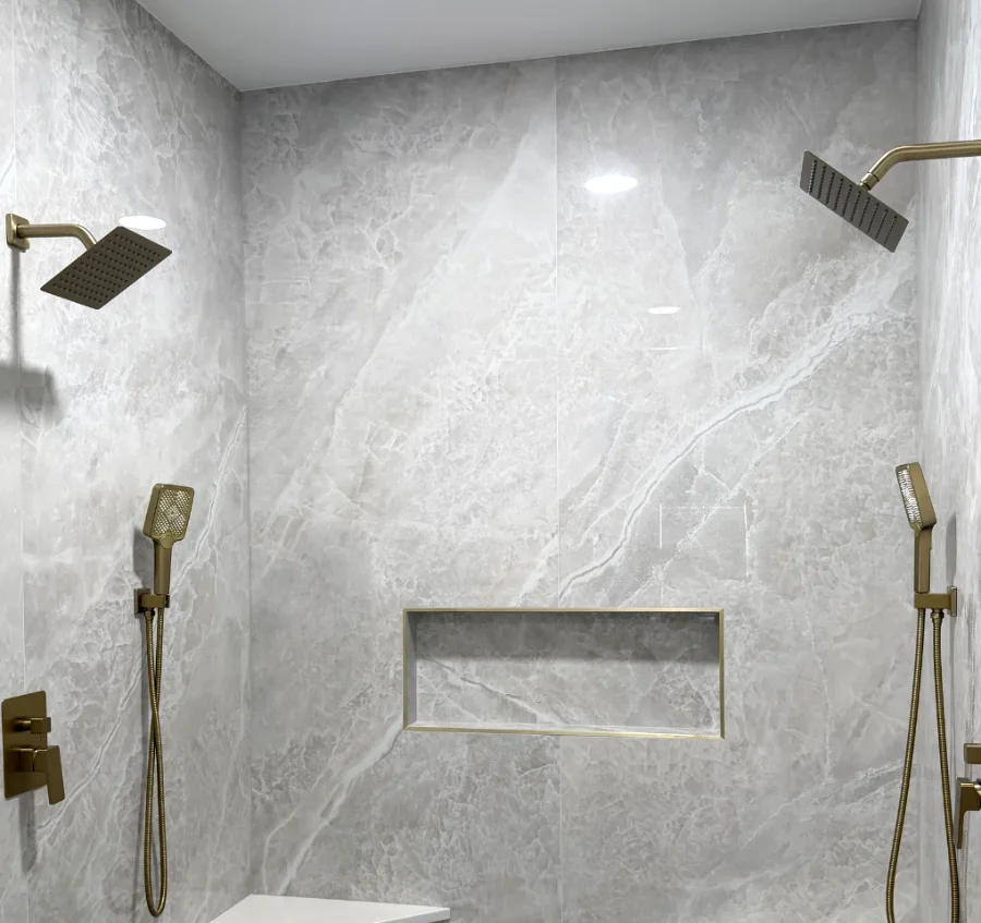 Finished walk-in shower replacing an alcove bathtub